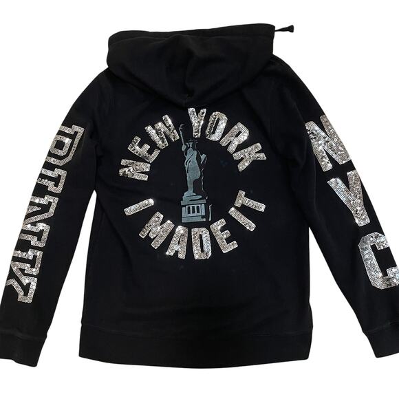 RARE Victoria’s Secret Pink NYC Sequin Zip Hoodie | I Made It, Bling Statement M - Picture 1 of 6